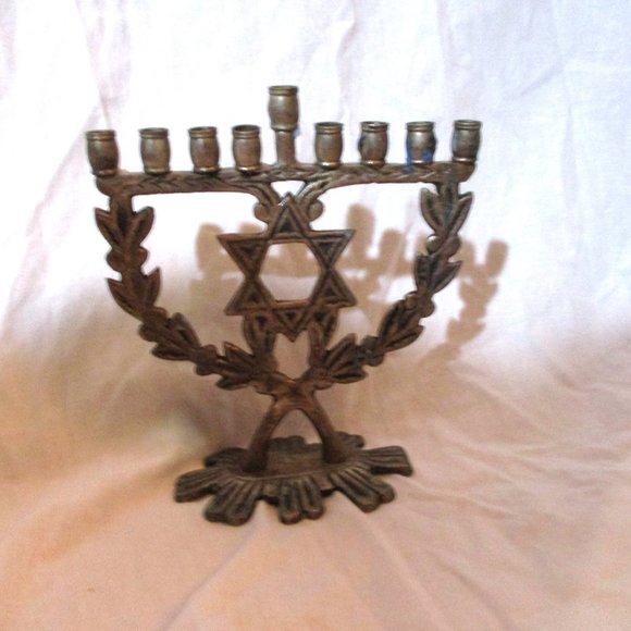 Vintage Rustic HANUKAH CHANUKAH MENORAH Silver Plated Candelabra Candle Holder C - Picture 4 of 5